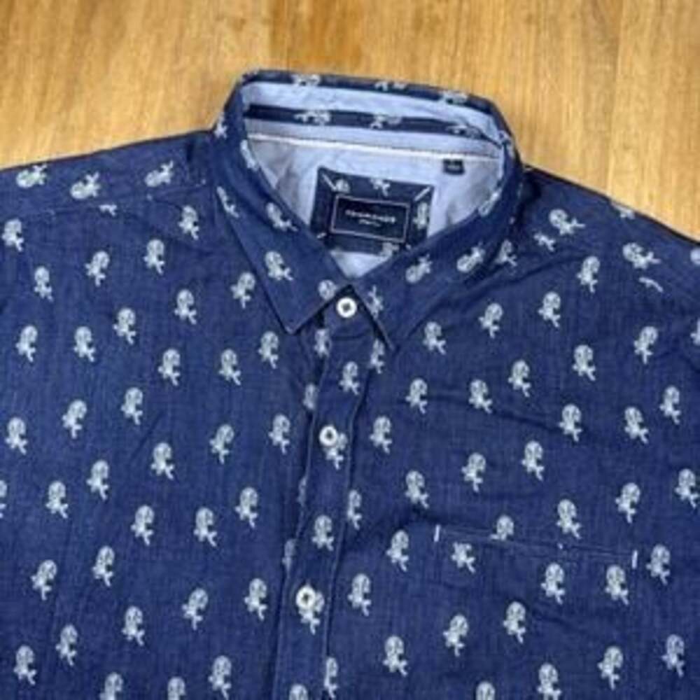 7Diamonds Lay Your Claim Rose Print Short Sleeve Stretch Shirt Size XL